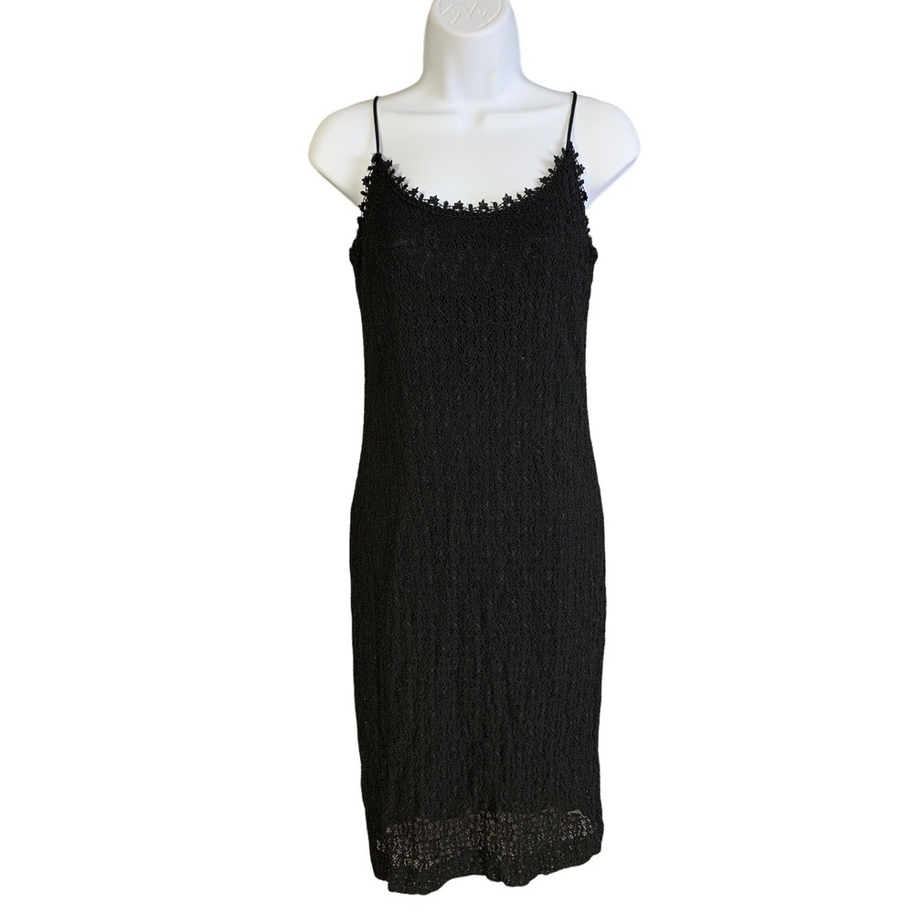 Vintage Size 4 Dress 90s Black Spaghetti Strap Lace Jeanne Alexander Womens Body